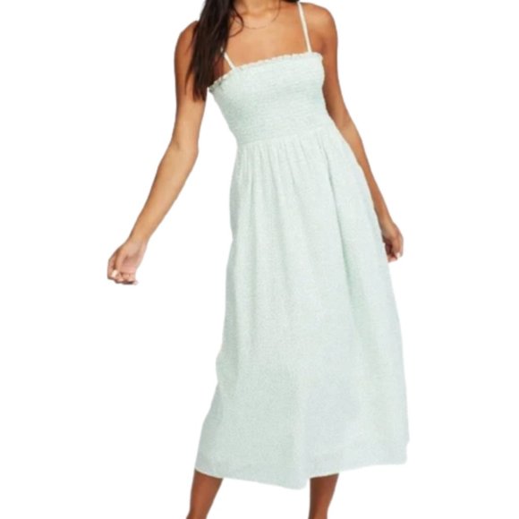 Billabong Dresses & Skirts - Billabong Baha Breeze White Green Sleeveless Smocked Cotton Midi Dress S NWT